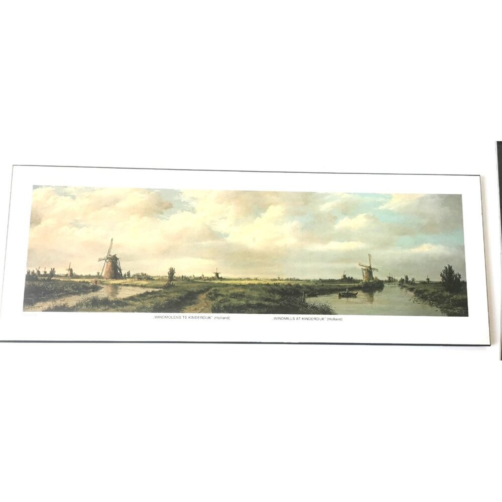 Vintage Perma-Art Windmills at Kinderdijk Print Plaque J. W. Graindorge Long Boa